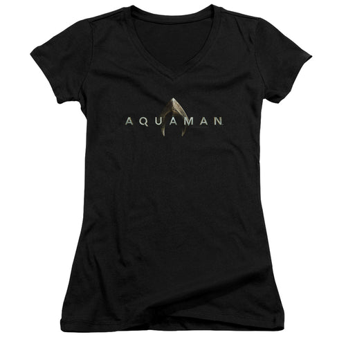 Aquaman Movie - Logo Juniors Sheer Jersery With Cap Sleeve V Neck