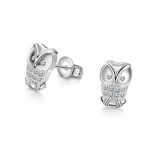 Swarovski Elements Pav'e Owl Studs in 18K White Gold