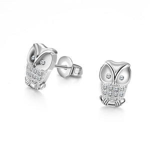 Swarovski Elements Pav'e Owl Studs in 18K White Gold