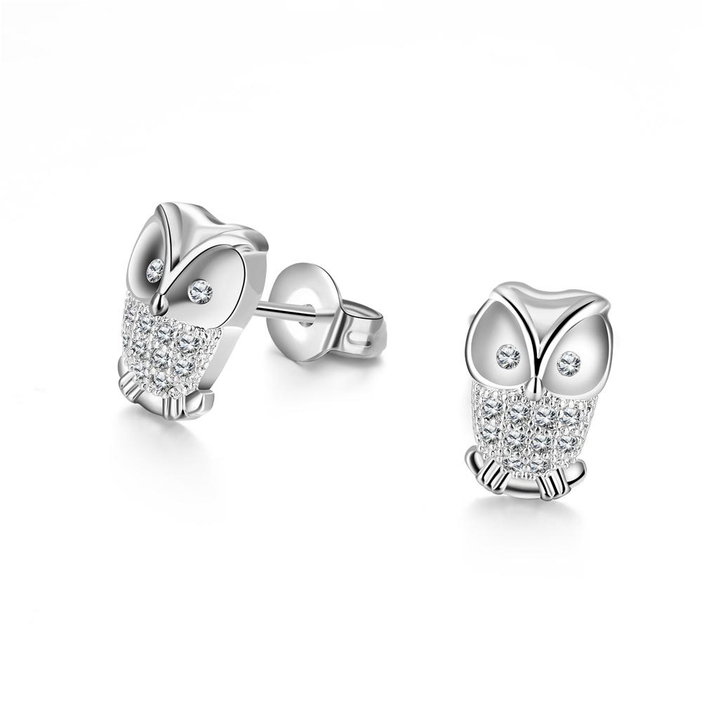 Swarovski Elements Pav'e Owl Studs in 18K White Gold