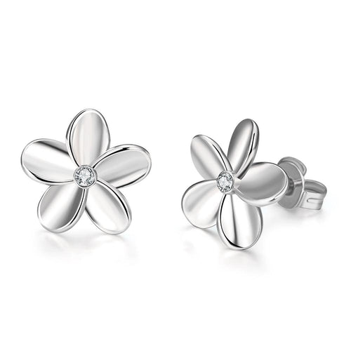 Swarovski Crystal Flower Stud Earring - 14K White Gold Plated