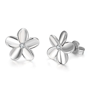 Swarovski Crystal Flower Stud Earring - 14K White Gold Plated