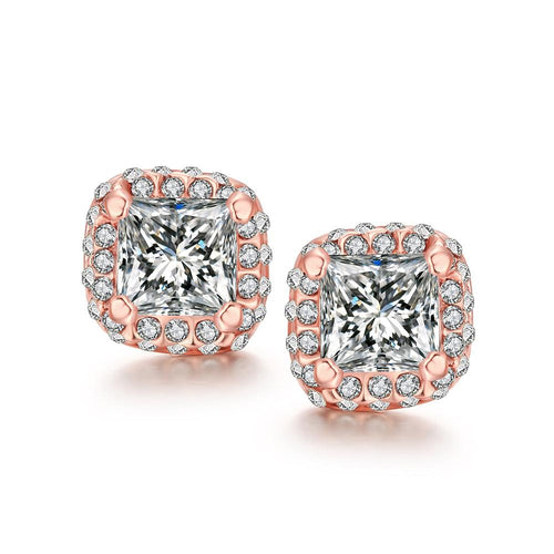 Pav'e Swarovski Elements  Square Studs in 14K Rose Gold