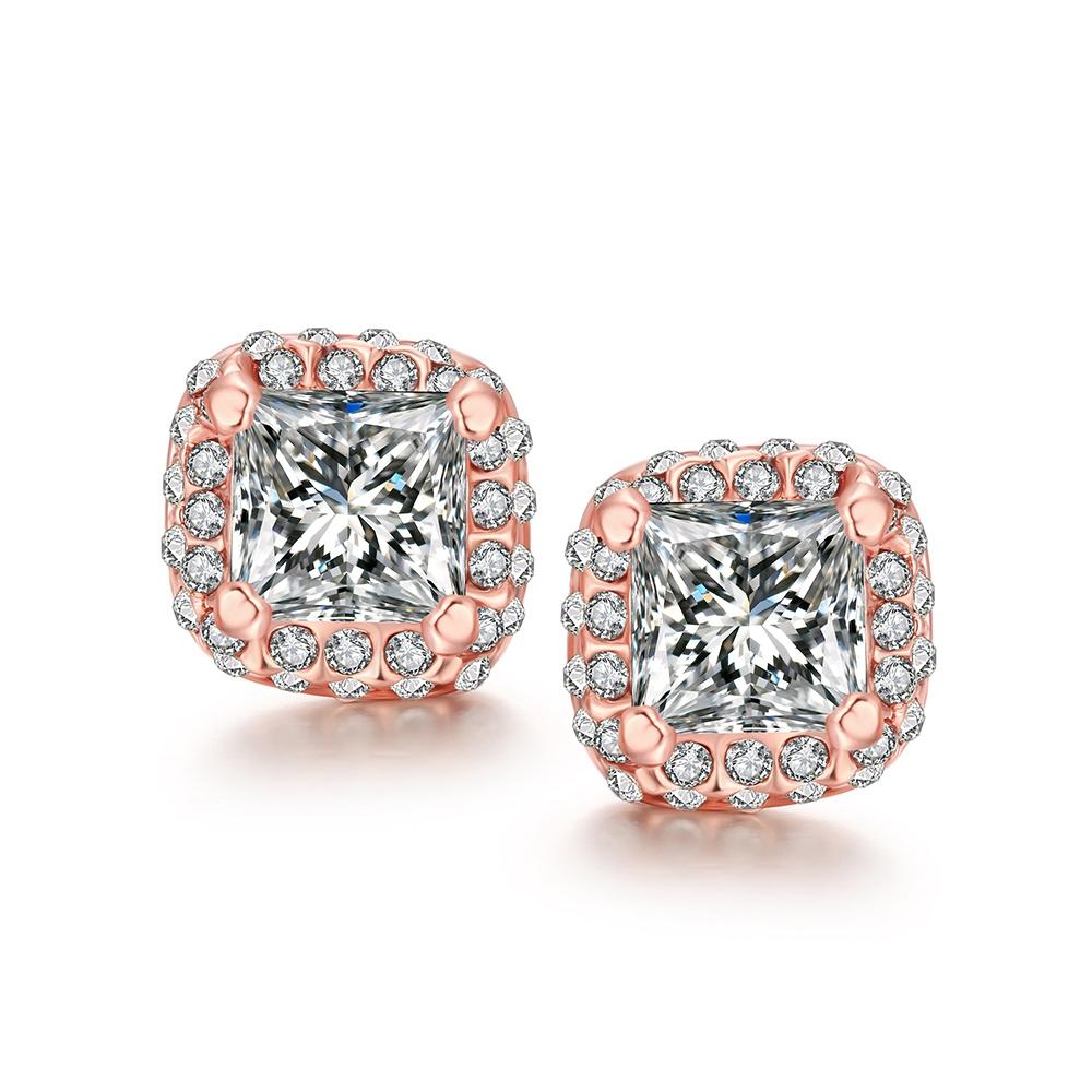 Pav'e Swarovski Elements  Square Studs in 14K Rose Gold