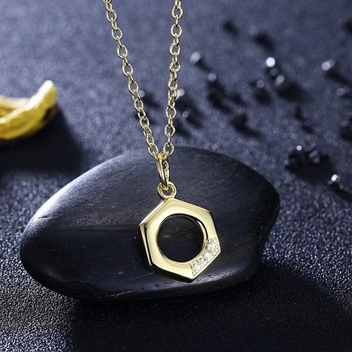 Swarovski Elements Honeycomb Pendant Necklace in 14K Gold Plating