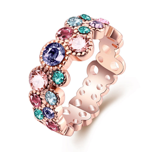 Rainbow Swarovski Multi-Circular Ring in 18K Rose Gold