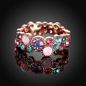 Rainbow Swarovski Multi-Circular Ring in 18K Rose Gold