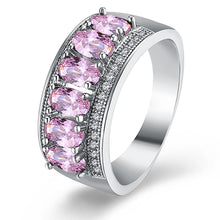 Pink Sapphire Six Stone Oval Cut White Gold Ring