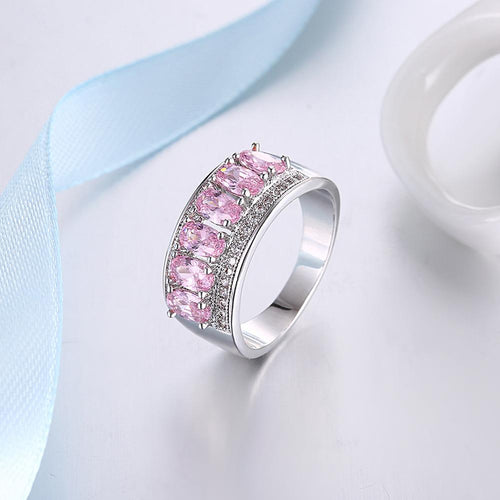 Pink Sapphire Six Stone Oval Cut White Gold Ring