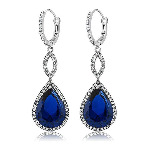 Sapphire Pave Teardrop Infinity Drop Embellished with Swarovski Crystals in 18K White Gold Plated