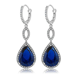 Sapphire Pave Teardrop Infinity Drop Embellished with Swarovski Crystals in 18K White Gold Plated