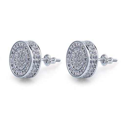 Pave Disc Stud Earring Embellished with Swarovski Crystals in 18K White Gold Plated