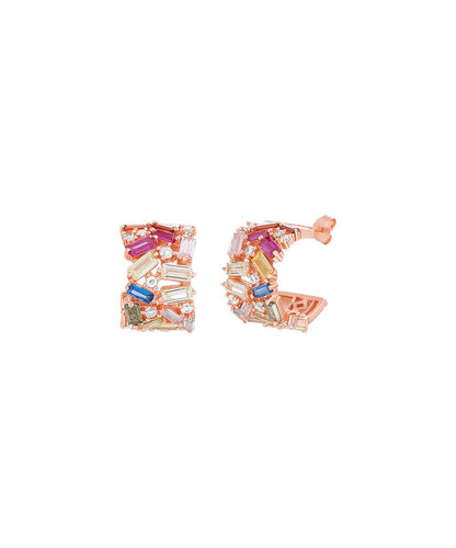 Pave Baugette Cuff Stud Earring Embellished with Swarovski Crystals in 18K Rose Gold Plated