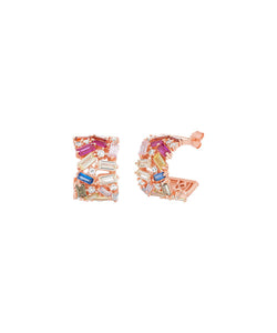 Pave Baugette Cuff Stud Earring Embellished with Swarovski Crystals in 18K Rose Gold Plated