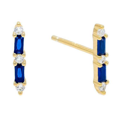 Sapphire Baugette Trendy Kim Stud Earring Embellished with Swarovski Crystals in 18K Gold Plated
