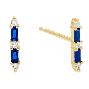 Sapphire Baugette Trendy Kim Stud Earring Embellished with Swarovski Crystals in 18K Gold Plated