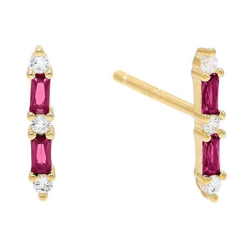 Ruby Baugette Trendy Kim Stud Earring Embellished with Swarovski Crystals in 18K Gold Plated