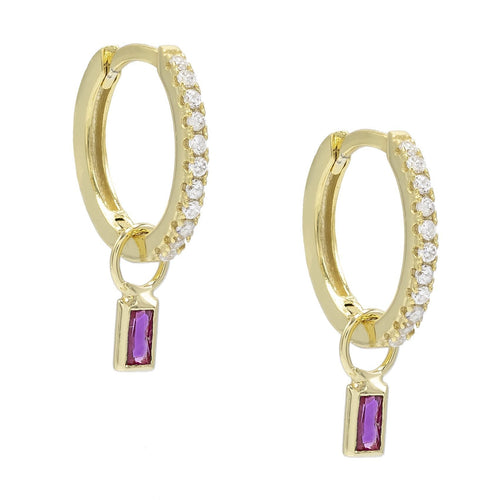 Pave Mini Dainty Pink Topaz Stud Earringin 18K Gold Plated