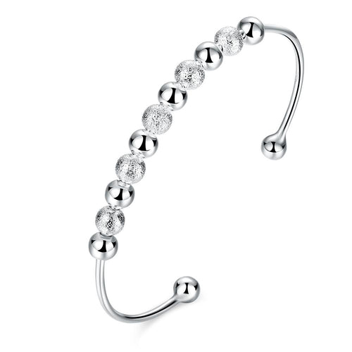 Silver Multi Beaded Open Bangle