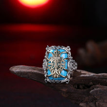 Turquoise Gold Filigree Statement Ring in 14K White Gold