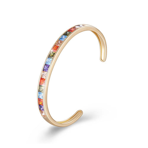 Princess Cut Swarovski Elements Bangle in 14K Gold - Rainbow