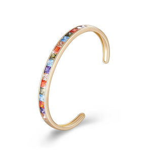 Princess Cut Swarovski Elements Bangle in 14K Gold - Rainbow