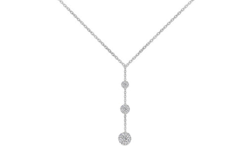 Tripple Embellished with Swarovski Crystals Ball Drop Necklace in 18K White Gold Plated