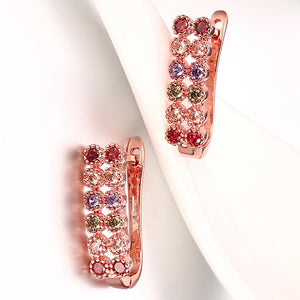Two Lined Rainbow Swarovski Leverback in 14K Rose Gold