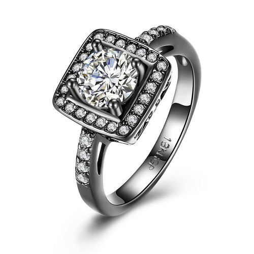 Swarovski Pav'e Halo Shaped Ring in Black Gun Plating