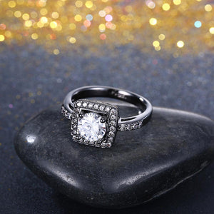 Swarovski Pav'e Halo Shaped Ring in Black Gun Plating