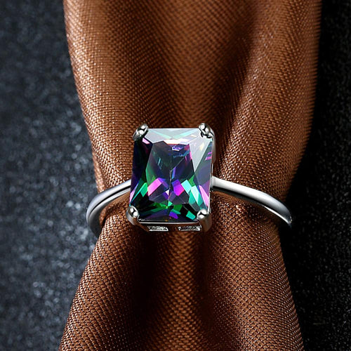 Smoky Mystic Topaz Emerald Cut Ring in 18K White Gold