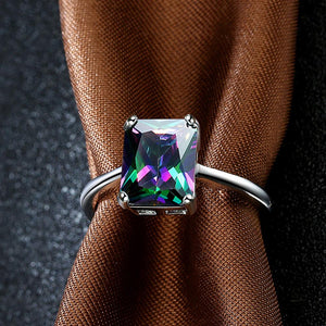 Smoky Mystic Topaz Emerald Cut Ring in 18K White Gold