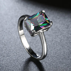 Smoky Mystic Topaz Emerald Cut Ring in 18K White Gold
