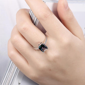 Smoky Mystic Topaz Emerald Cut Ring in 18K White Gold