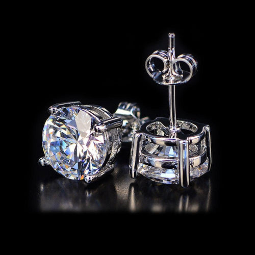 White Topaz Swarovski Crystal 6mm Stud Earring 14K White Gold Plated - 1.00 CT