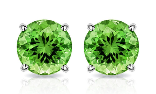 Peridot Created Swarovski Crystal 6mm Stud Earring 14K White Gold Plated - 1.00 CT