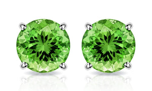 Peridot Created Swarovski Crystal 6mm Stud Earring 14K White Gold Plated - 1.00 CT