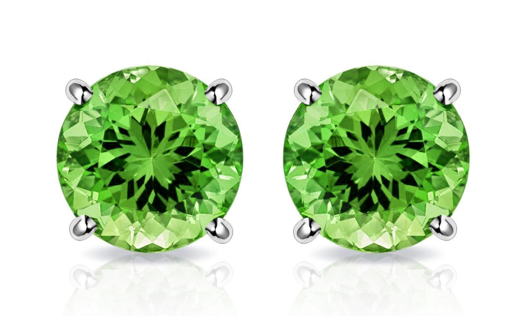 Peridot Created Swarovski Crystal 6mm Stud Earring 14K White Gold Plated - 1.00 CT