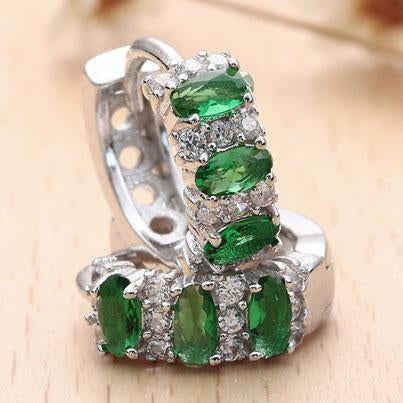 Simulated Gemstone Multi Gem Earrings in 18K White Gold (Multiple Options)