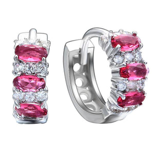 Simulated Gemstone Multi Gem Earrings in 18K White Gold (Multiple Options)