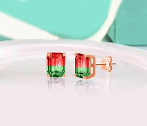 Swarovski Crystals "Aruba Aqua" - Emerald Cut Bi Color 2.00 CT Tourmaline Stud  Earring