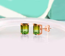 Swarovski Crystals "Aruba Aqua" - Emerald Cut Bi Color 2.00 CT Tourmaline Stud  Earring