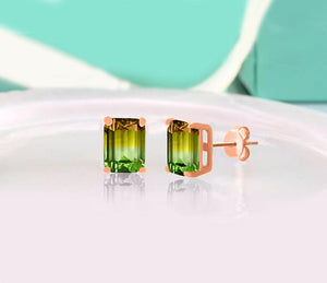 Swarovski Crystals "Aruba Aqua" - Emerald Cut Bi Color 2.00 CT Tourmaline Stud  Earring