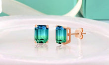 Swarovski Crystals "Aruba Aqua" - Emerald Cut Bi Color 2.00 CT Tourmaline Stud  Earring