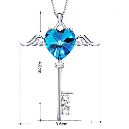 Swarovski Crystals Bermuda Blue Flying is the Key to Love  Necklace