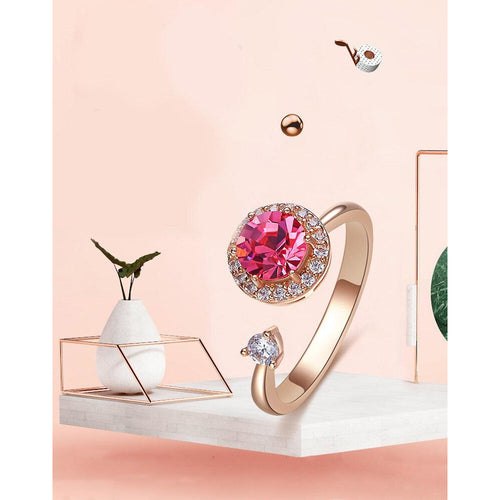 Swarovski Crystals Pink Topaz Pave Adjustable  Ring