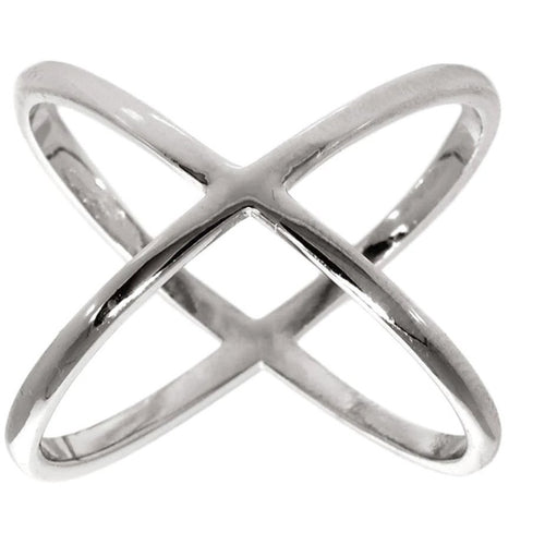 X Cross Ring in 18K White Gold Plated
