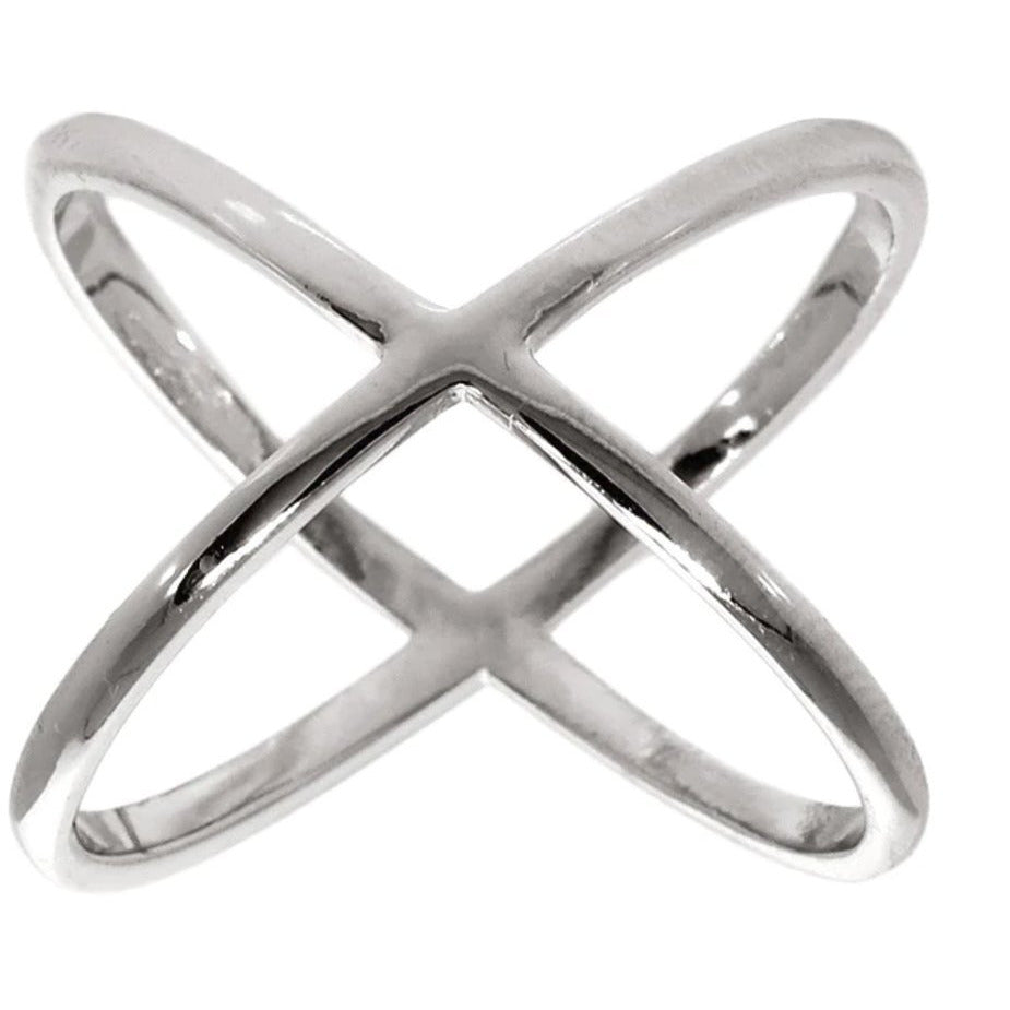 X Cross Ring in 18K White Gold Plated