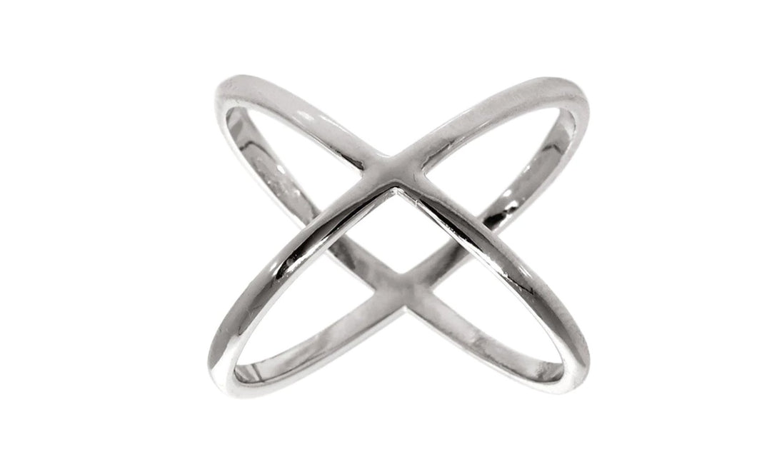X Cross Ring in 18K White Gold Plated