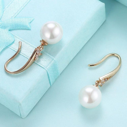 Teardrop Dangling Classic Pearl Earrings Set in 18K Gold
